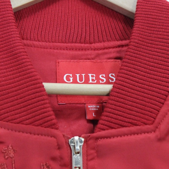 GUESS Cropped Bomber Cherry Blossoms Red Spring Fall Jacket Lightweight Large L - Picture 4 of 11